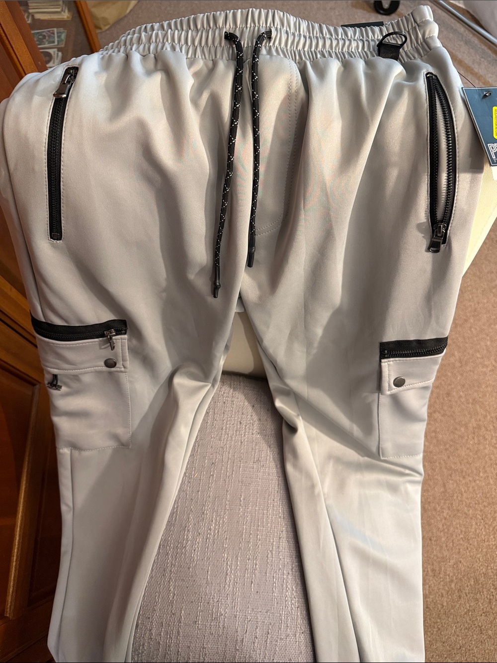 Expressions Light Gray Men’s Jogger Cargo Pants with Black Accents